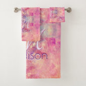 Chic ombre Rose Rosa Glitzer Monogramm Badhandtuch Set (Insitu)