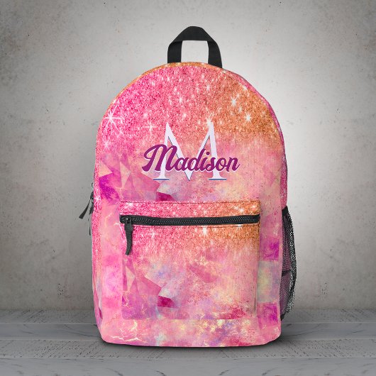 Chic ombre Rose Rosa Glitzer Monogramm Bedruckter Rucksack