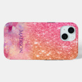Chic ombre Rose Rosa Glitzer Monogramm Case-Mate iPhone Hülle (Rückseite (Horizontal))