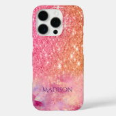Chic ombre Rose Rosa Glitzer Monogramm Case-Mate iPhone Hülle (Rückseite)