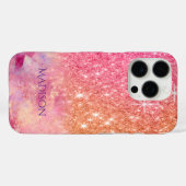 Chic ombre Rose Rosa Glitzer Monogramm Case-Mate iPhone Hülle (Rückseite (Horizontal))