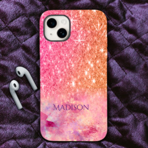 Chic ombre Rose Rosa Glitzer Monogramm Case-Mate iPhone Hülle