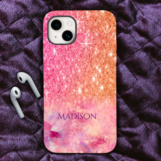 Chic ombre Rose Rosa Glitzer Monogramm Case-Mate iPhone Hülle