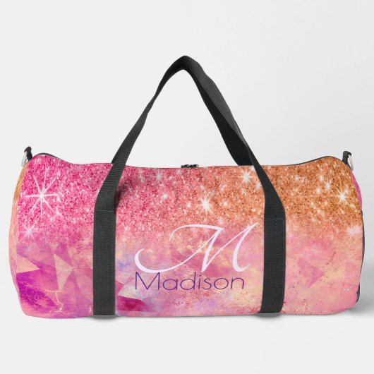 Chic ombre Rose Rosa Glitzer Monogramm Duffle Bag (Vorderseite)
