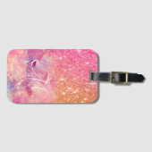 Chic ombre Rose Rosa Glitzer Monogramm Gepäckanhänger (Vorderseite (Horizontal))