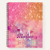 Chic ombre Rose Rosa Glitzer Monogramm Notizblock (Vorderseite)
