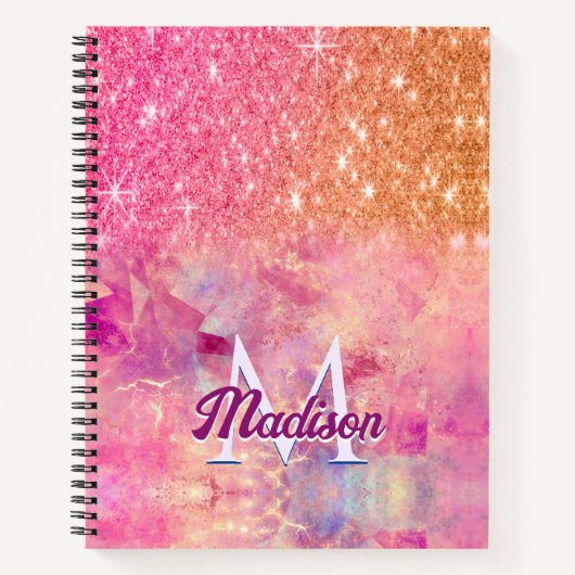 Chic ombre Rose Rosa Glitzer Monogramm Notizblock (Vorderseite)