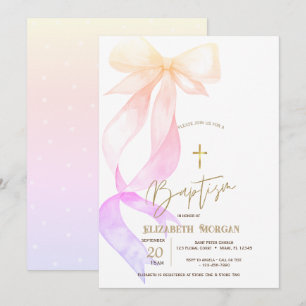Chic Ombre Schleife Gold Kreuz Taufe Einladung