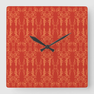 Chic Orange auf der Kontur Red Poppe Square Wall C Quadratische Wanduhr