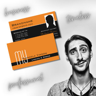 Chic Orange Black mit Monogramm und Foto Classic Visitenkarte