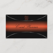 Chic Orange Black mit Silver Border und Monogram Visitenkarte (Vorderseite)