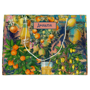 Chic orange blau türkis sizilianisch Zitruskollage Große Geschenktüte