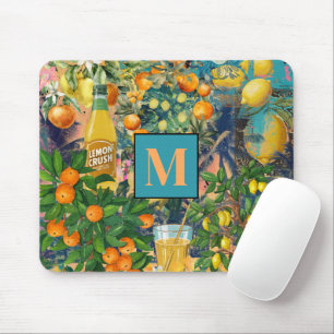 Chic orange blau türkis sizilianisch Zitruskollage Mousepad
