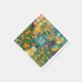 Chic orange blau türkis sizilianisch Zitruskollage Serviette (Ecke)