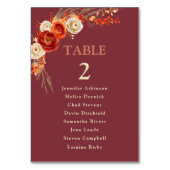 Chic orange Blumen Hochzeitssitze Tischnummern (Vorderseite)