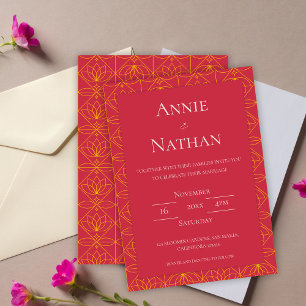 Chic Orange Blumenrahmen Einladung zur Hochzeit