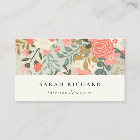 Chic Orange Blush Aquamarin Blue Green Ambrosia Fl Visitenkarte (Vorderseite)