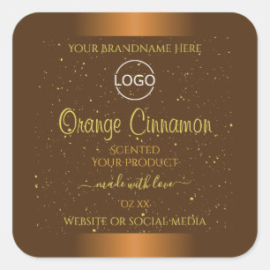 Chic Orange Brown Product Labels Gold Glitzer Logo Quadratischer Aufkleber