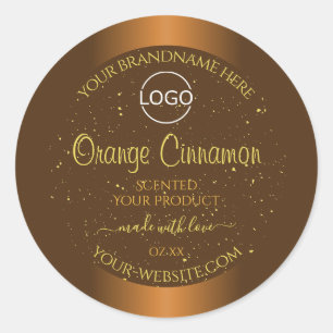 Chic Orange Brown Product Labels Gold Glitzer Logo Runder Aufkleber