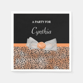 Chic Orange Cheetah Print Niedlich Rose Bow Party  Serviette
