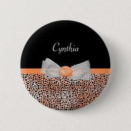 Chic Orange Cheetah Print Niedliche Rose Bow und N Button