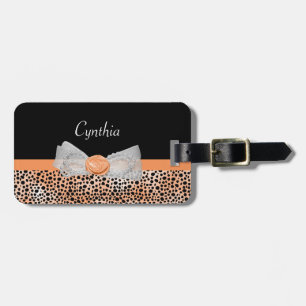 Chic Orange Cheetah Print Niedliche Rose Bow und N Gepäckanhänger