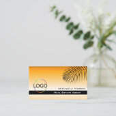 Chic Orange Gradient Palm Leaf Logo und Foto Visitenkarte (Stehend Vorderseite)