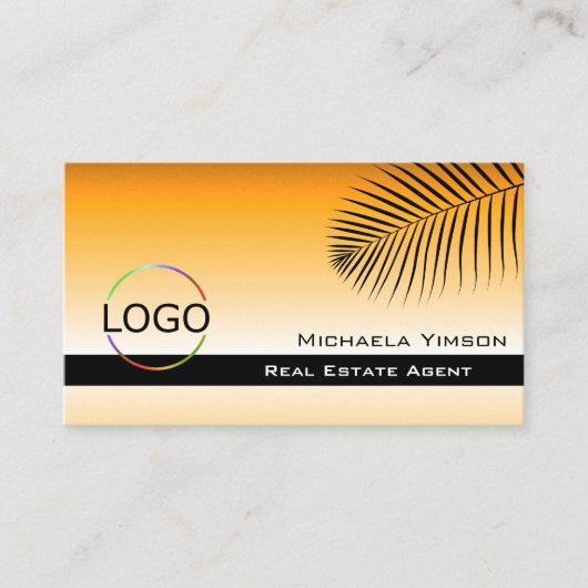 Chic Orange Gradient Palm Leaf mit Logo Stilvoll Visitenkarte (Vorderseite)