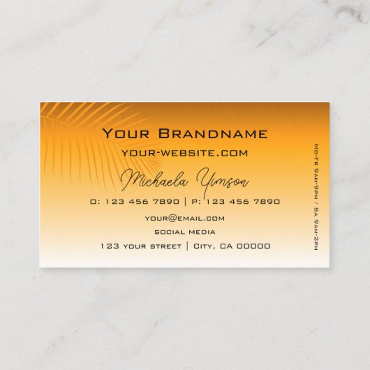 Chic Orange Gradient Palm Leaf Monogram Einfach Visitenkarte (Rückseite)