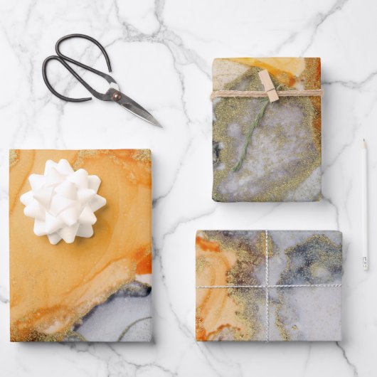 Chic Orange Grau Gold Abstrakte Kunst Geschenkpapier Set (Vorderseite)