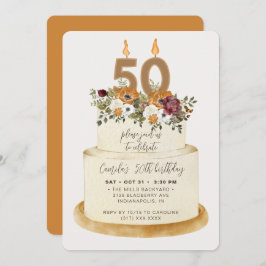 Chic Orange Herbst 50. Geburtstagskuchen Einladung
