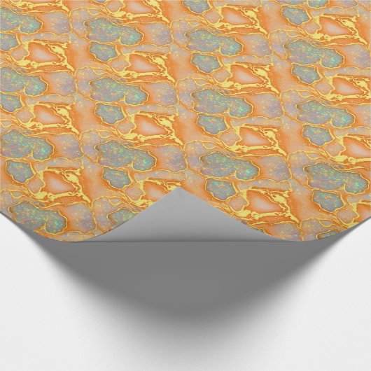 Chic Orange Imitats Gold & Opal Muster | Geschenkpapier (Ecke)