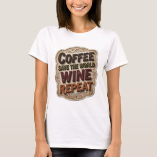 Chic Orange KAFFEE RETTE DIE WELT WEIN WIEDERHOLEN T-Shirt