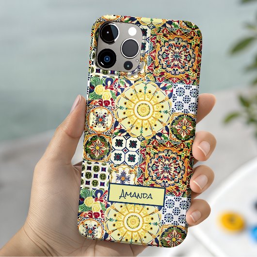 Chic orange mediterrane Fliesenmonogramm Case-Mate iPhone Hülle