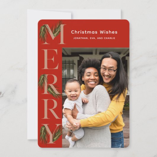 Chic Orange Merry Pine Foto Weihnachten (Vorderseite)