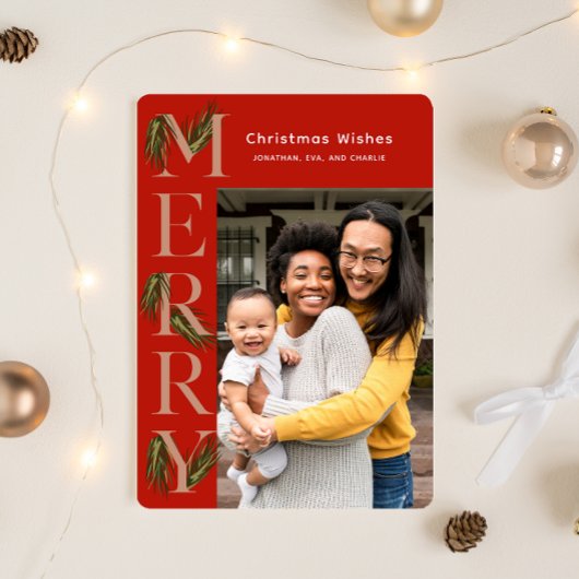 Chic Orange Merry Pine Foto Weihnachten