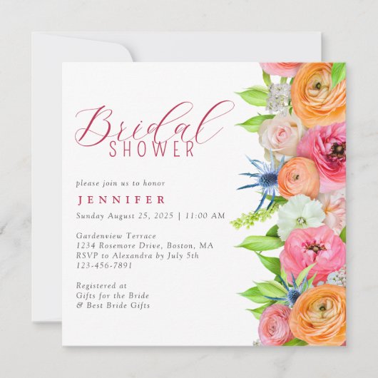 Chic Orange Pink Brautparty an der blauen Grenze Einladung (Vorderseite)