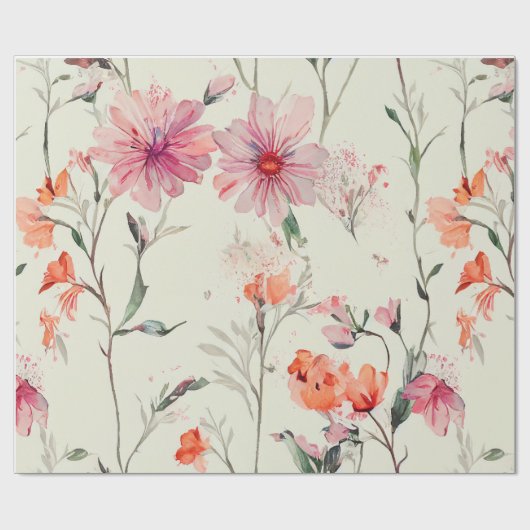 Chic Orange & Pink Feminine Blumenzehen Geschenkpapier (Flach)