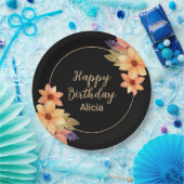 Chic Orange Red Fall Flora Black Birthday Pappteller (Party)