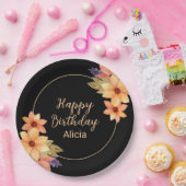 Chic Orange Red Fall Flora Black Birthday Pappteller (Party)