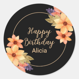 Chic Orange Red Fall Flora Black Birthday Runder Aufkleber
