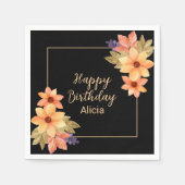 Chic Orange Red Fall Flora Black Birthday Serviette (Vorderseite)