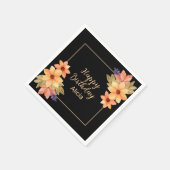 Chic Orange Red Fall Flora Black Birthday Serviette (Ecke)