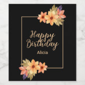 Chic Orange Red Fall Flora Black Birthday Weinetikett (Einzelnes Label)