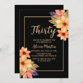 Chic Orange Red Fall Flora Jedes Alter Schwarz Geb Einladung (Vorne/Hinten)