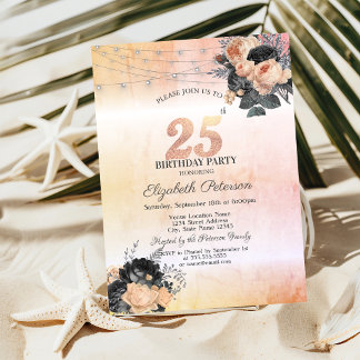 Chic Orange Rose String Lights 25. Geburtstag Einladung