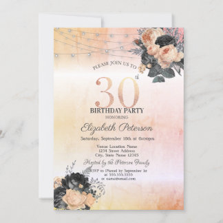 Chic Orange Rose String Lights 30. Geburtstag Einladung