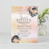 Chic Orange Rose String Lights Sweet 16 Einladung (Stehend Vorderseite)