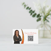Chic Orange Slice Glitzer Custom Foto QR Code Visitenkarte (Stehend Vorderseite)