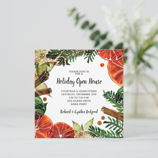 Chic Orange Slices und Cinnamon Christmas Einladun (Stehend Vorderseite)